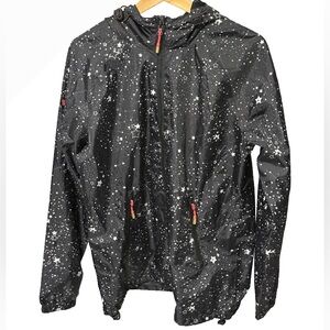 Superdry Sports Cagoule Jacket Black with Stars Print Mesh Lined Windbreaker